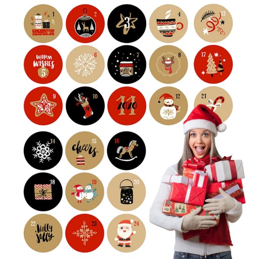 NÁLEPKY NA ADVENTNÝ KALENDÁR NA VIANOČNÝ ADVENTNÝ KALENDÁR 24 ks