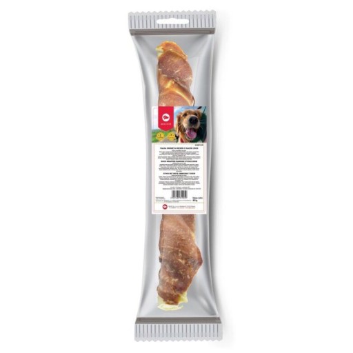 MACED Lahodná ŽUVACIA POMÔCKA pre psov KOST omotaná KAČIČKOU 25cm/80g