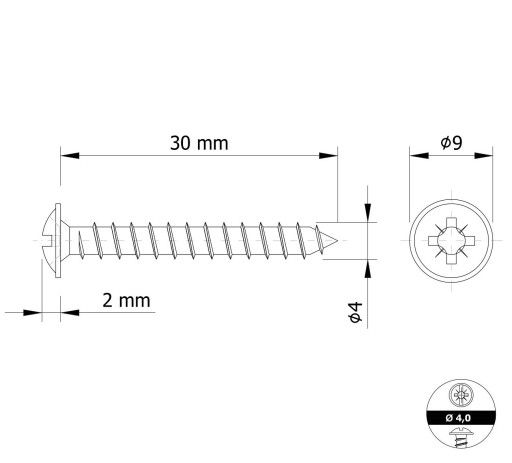 Skrutky do tvrdeného dreva 4,0 x 30 mm s podložkou