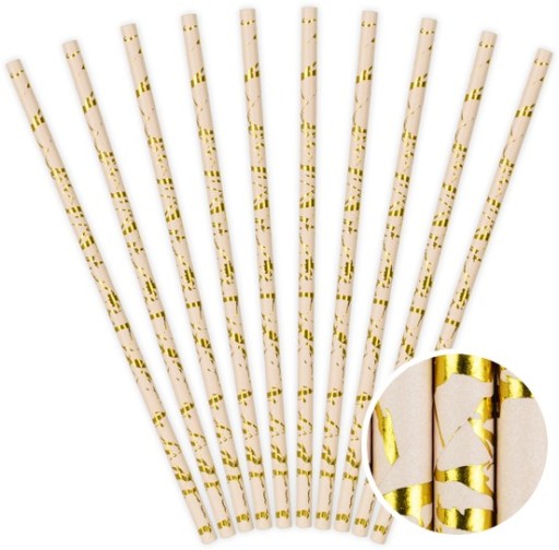 papierové slamky zlaté FLOWERS mramor SET 19,5 cm LUX