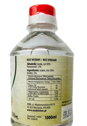 Biely ryžový ocot na sushi, šaláty, marinády 1 liter
