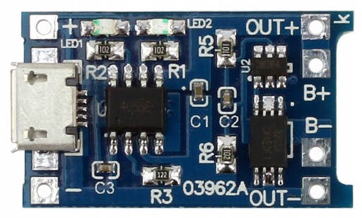 MODUL NABÍJACIEHO ČLÁNKU NABÍJAČKA BATÉRIÍ Li-Ion 18650 TP4056 microUSB