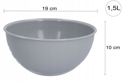 Kuchynská misa plastová, šedá, 19 cm, veľká, 1,5 l, na ovocný šalát, odolná