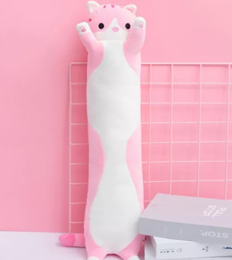 DLHÁ MAČKA MASKO MASKOT VANKÚŠ PLYŠOVÁ HRAČKA VEĽKÉ MAJÚCE RUŽOVÉ KIDS