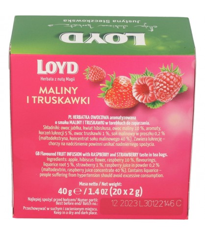 Ovocný čaj Malina a Jahoda so sladkým drievkom 20 T. BIO PYRAMIDKI LOYD