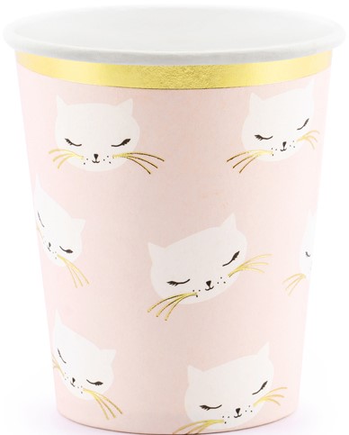 CAT KOTEK papierové poháre, ružové, k narodeninám detí, 200 ml, 6 ks