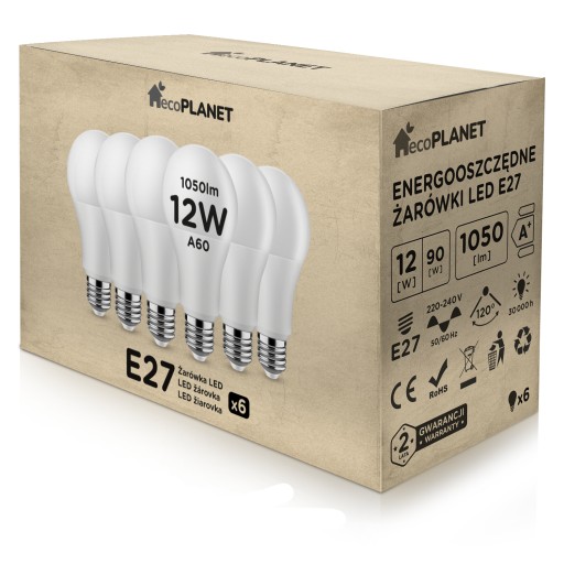 6x LED žiarovka E27 A60 12W 1050lm ecoPLANET COLORS