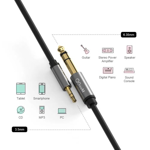 Aux Audio KÁBEL Malý konektor Veľký konektor 3,5 až 6,35
