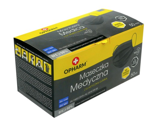 Maska Lekárska chirurgická maska čierna 50 ks