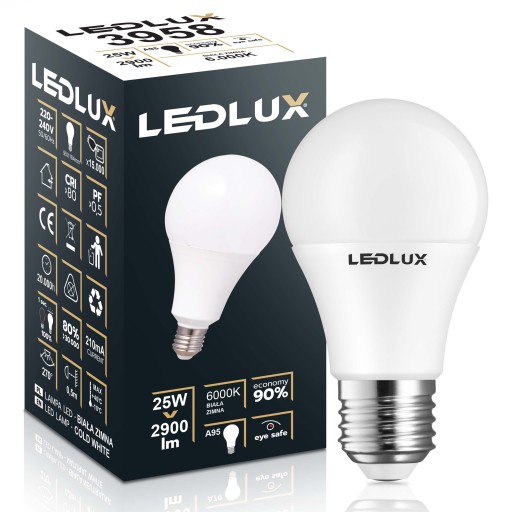 LED žiarovka E27 25W = 170W SMD 6000K studená Premium LEDLUX nebliká