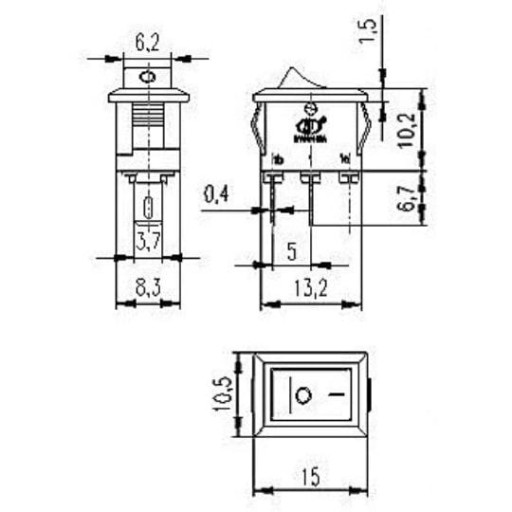 KCD11 Mini kolískový vypínač 3A 250V čierny vypínač ON - OFF