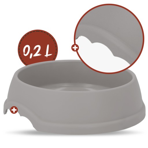 Plastová miska pre psov a mačky XXS, 0,2L, šedá, priem 13 cm,