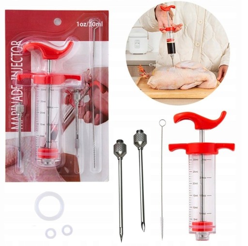 Striekačka na nakladanie, postrek mäsa s marinádou 30ml, INJEKTOR S 2 IHLAMI