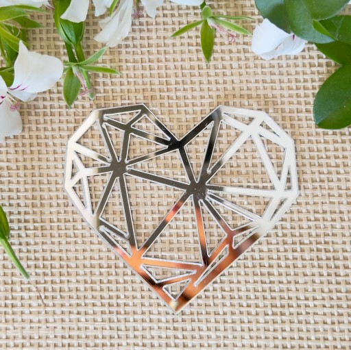 Bočný topper HEART geometrické diamantové plexi strieborné