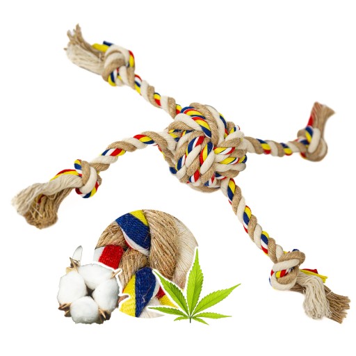 Hračka pre psa SZARPAK ROPE pletená loptička 7,5 cm x 32 cm BAVLNA + KONOPA