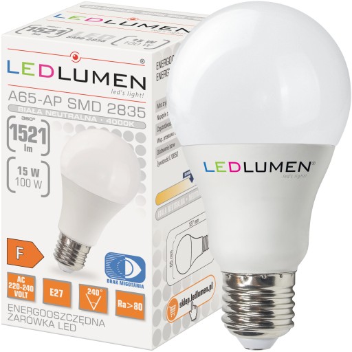 E27 LED žiarovka 15W=100W 1521lm 240° Úspora energie Bez blikania 4000K