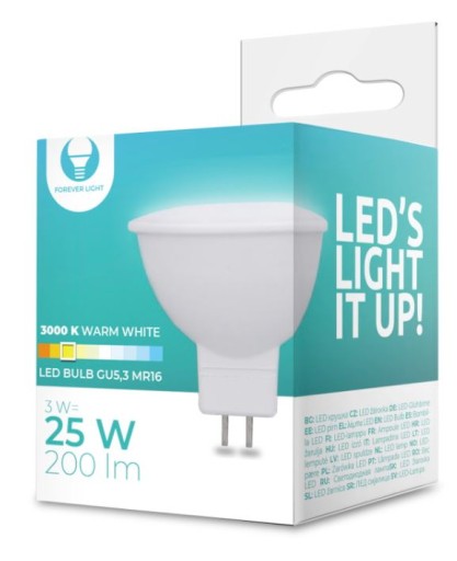 LED reflektorová žiarovka MR16 3W 12V teplá