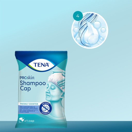 TENA ProSkin Shampoo Cap, uzáver na umývanie vlasov bez použitia vody, 1 ks