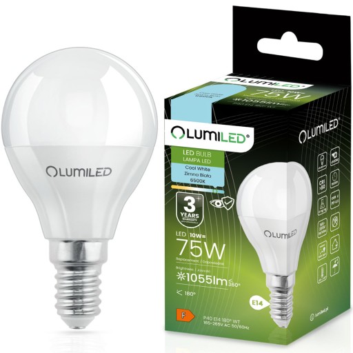 LED žiarovka E14 Ball P40 10W = 75W 1055lm 6500K Cold CCD 180° LUMILED