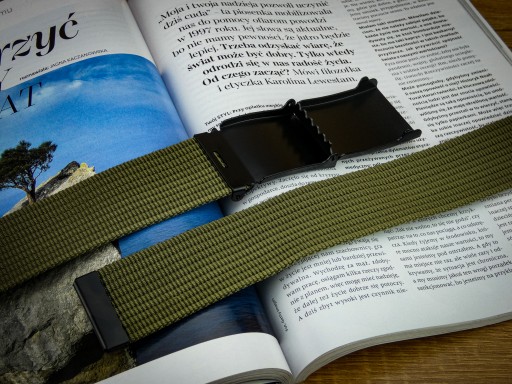 Pánsky KHAKI WEBBING opasok krátka kovová spona MATNÁ