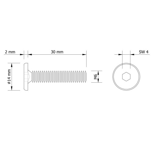 Skrutka s miskou M6 x 30 mm, metrická skrutka na nábytok čiernej farby