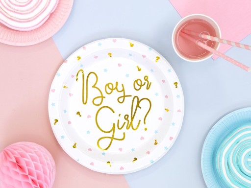 Papierové taniere pre GENDER REVEAL CHLAPEC alebo DIEVČA 23 cm 6 ks BABY SPRCHA