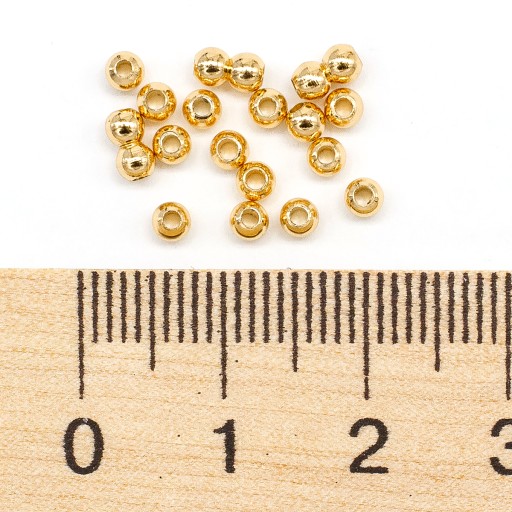 Korálky mosadz, odolný povlak, okrúhle, zlato, 3x2,5 mm, 20ks