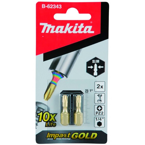 2 rázové bity Pz2 25mm IMPACT GOLD Makita B-62343