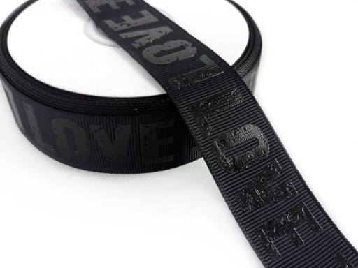 3D tlačená grogrénová stuha LOVE, čierna