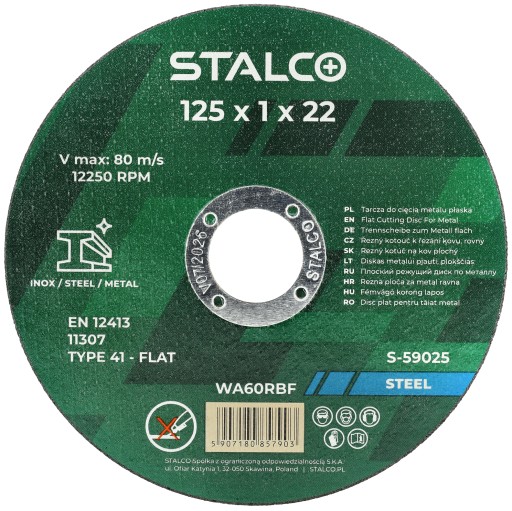 Plochý rezací kotúč na kov 125x1,0x22mm Stalco S-59025