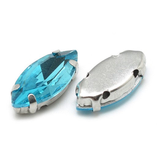 Štrasové kamienky na šitie v košíku, sklo/mosadz, konské oko, 12x6mm, 10ks