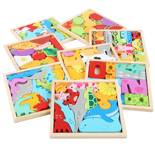 DREVENÉ BLOKY PUZZLE VZORY PUZZLE MONTESSORI