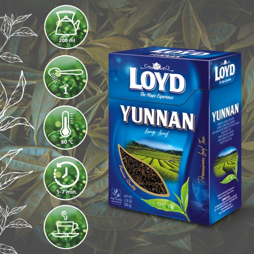 Čínsky Yunnan Long Leaf Čierny čaj Bohatá chuť 80g LOYD