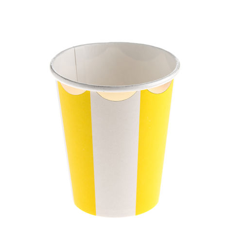 Žlto-biele poháre so zlatým rámom, 250 ml, 10 ks