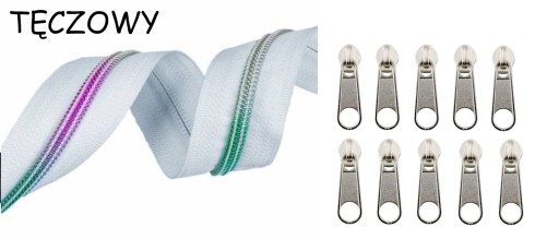 LuxTextil Zipsová páska Zips 5mm ŠPIRÁLA +10 Zipsov 5m DÚHOVÁ BIELA
