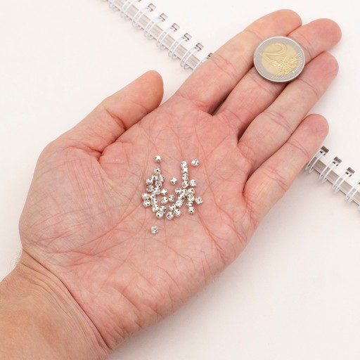 Kamienky na šitie, sklo/mosadz, trieda A, krištáľ, 3-3,2x3-3,2mm, 50ks