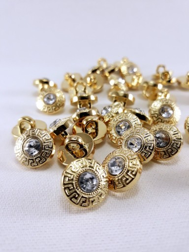 Plastový metalizovaný zlatý gombík s 13 mm kryštálom, 2 KS