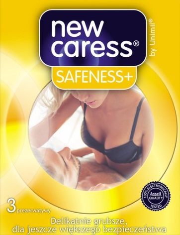 Nové latexové kondómy Caress SAFENESS+, 3 kusy