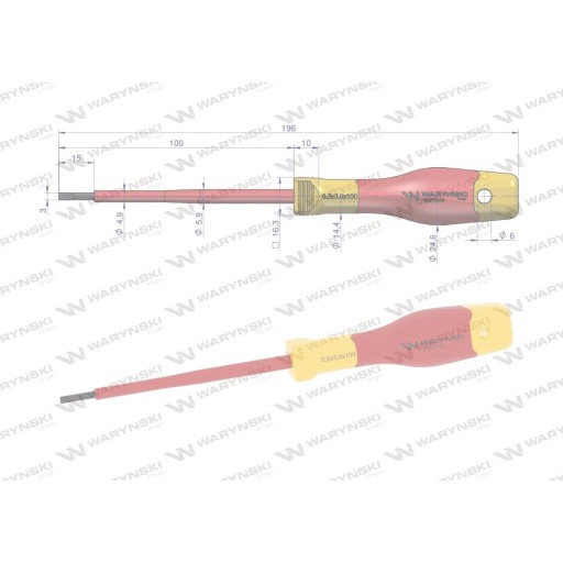 Izolovaný plochý skrutkovač 3x100 mm VDE S2 WARYŃSKI