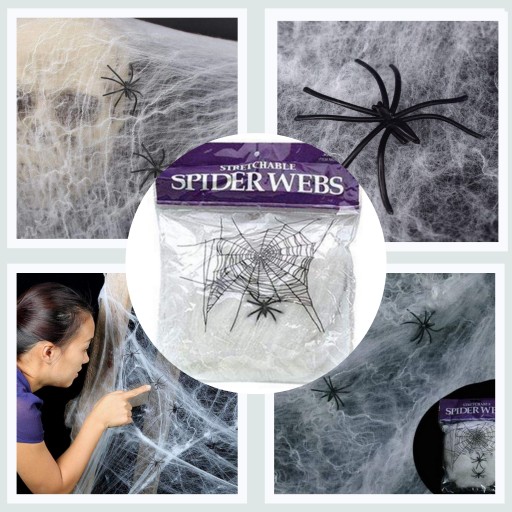 SPIDER WEB BIELA OZDOBA HALLOWEENSKÉ DEKORÁCIE + PAVÚKY