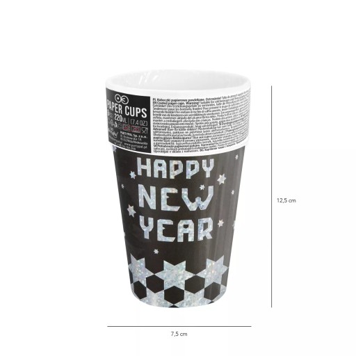 Papierové silvestrovské poháre, čierne, 220 ml, 6 ks