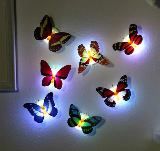 Samolepiace LED LAMPY BUTTERFLY 3D FAREBNÉ motýle 02-10