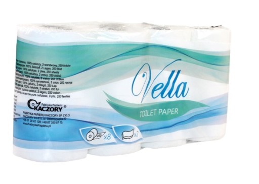 Vella TOALETNÝ PAPIER biely 2 vrstvy 8 VALCOV