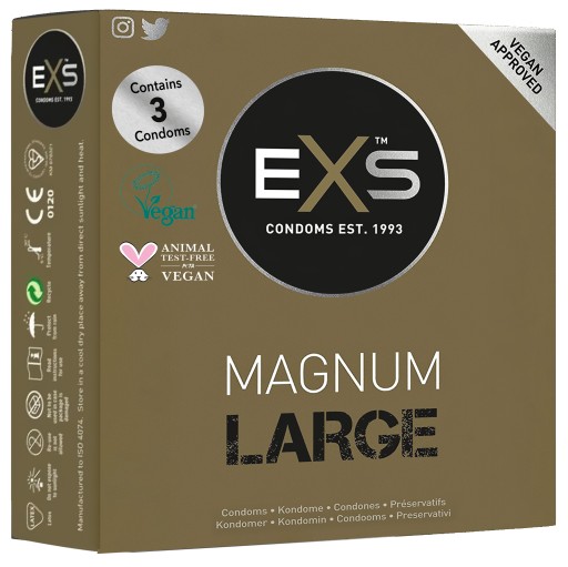 Kondómy veľká veľkosť široký penis XL zväčšený EXS Magnum XL 3 ks.