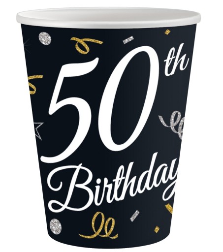 Poháre Papierové poháre k 50. narodeninám Happy Birthday 250 ml 6 ks.