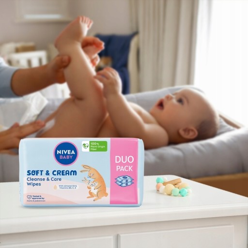 NIVEA BABY Vlhčené obrúsky Biodegradable Soft & Cream 2x57 ks