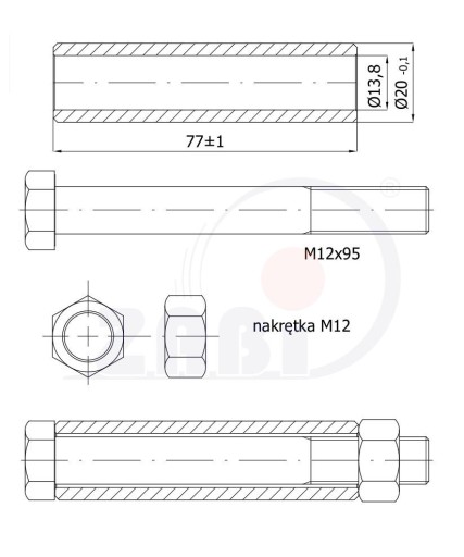 NÁPRAVA FI 20 PRE KOLESÁ FI 260, FI 300 M-12X 100 NÁPRAV.