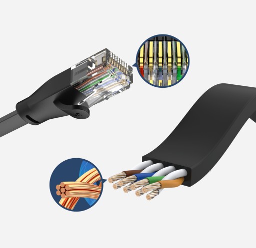 Unitek čierny plochý UTP Ethernet Cat.6 sieťový kábel 10m 1Gbps