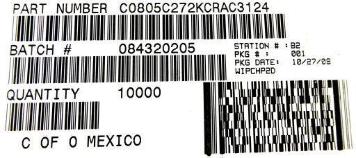 Keramické MLCC 500V DC 10% 2.7nF 100ks