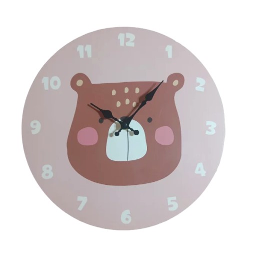 Detské nástenné hodiny, ružový medvedík, 33 cm